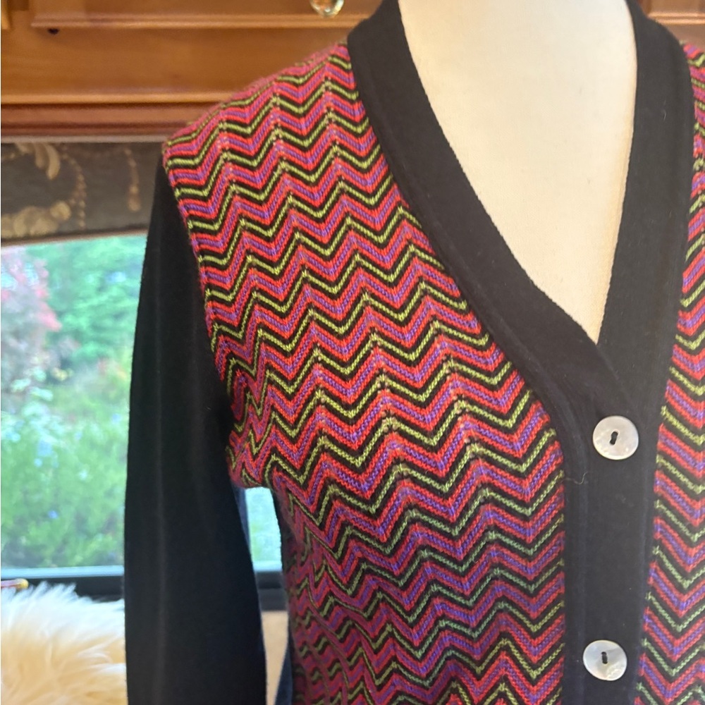 Vintage Ophelia Italian Chevron Knit Cardigan Merino Wool, Cashmere & Silk Sz Sm - Picture 3 of 8